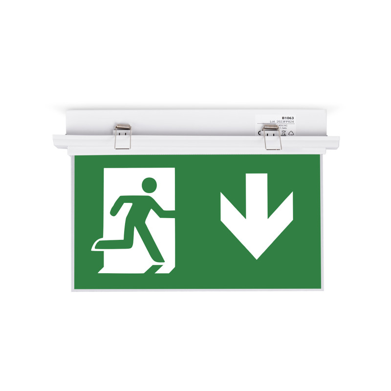 Permanent noodlicht met pictogram "Exit Down" - Verzonken gemonteerd