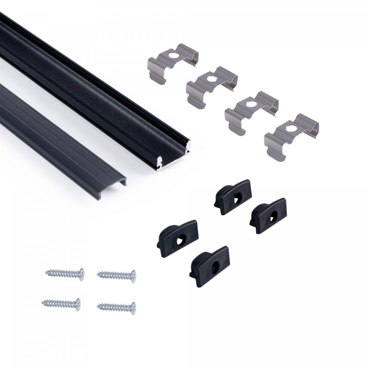 Aluminium oppervlakteprofiel met diffuser - Complete kit - 17x8mm - LED strip tot 12 mm - 2 meter