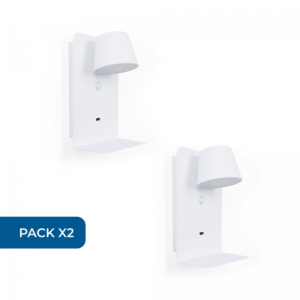 Set x 2 - Wandleeslamp met USB-poort "BASKOP" - 6W - Verticaal ontwerp - Wit