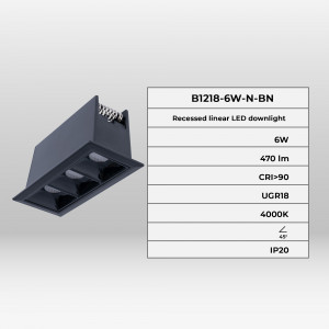 Kenmerken Drievoudige LED lineaire inbouwspot 6W - UGR18 - CRI90 - OSRAM Chip - Zwart