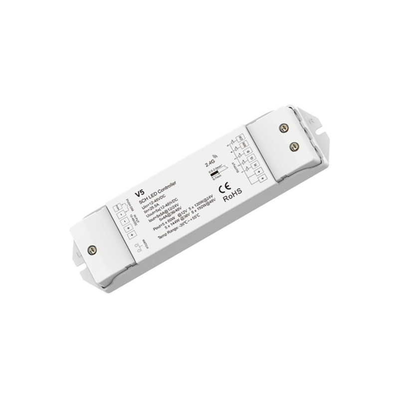 RGB Controller + CCT 12-48V DC - 25A (5A/kanaal) - RF 2.4G - PUSH dimmer - Skydance