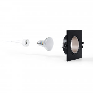 KIT Vierkante downlight ring 93x93mm (zwart/champagne) + Lamp GU10 5,4W + Lamphouder