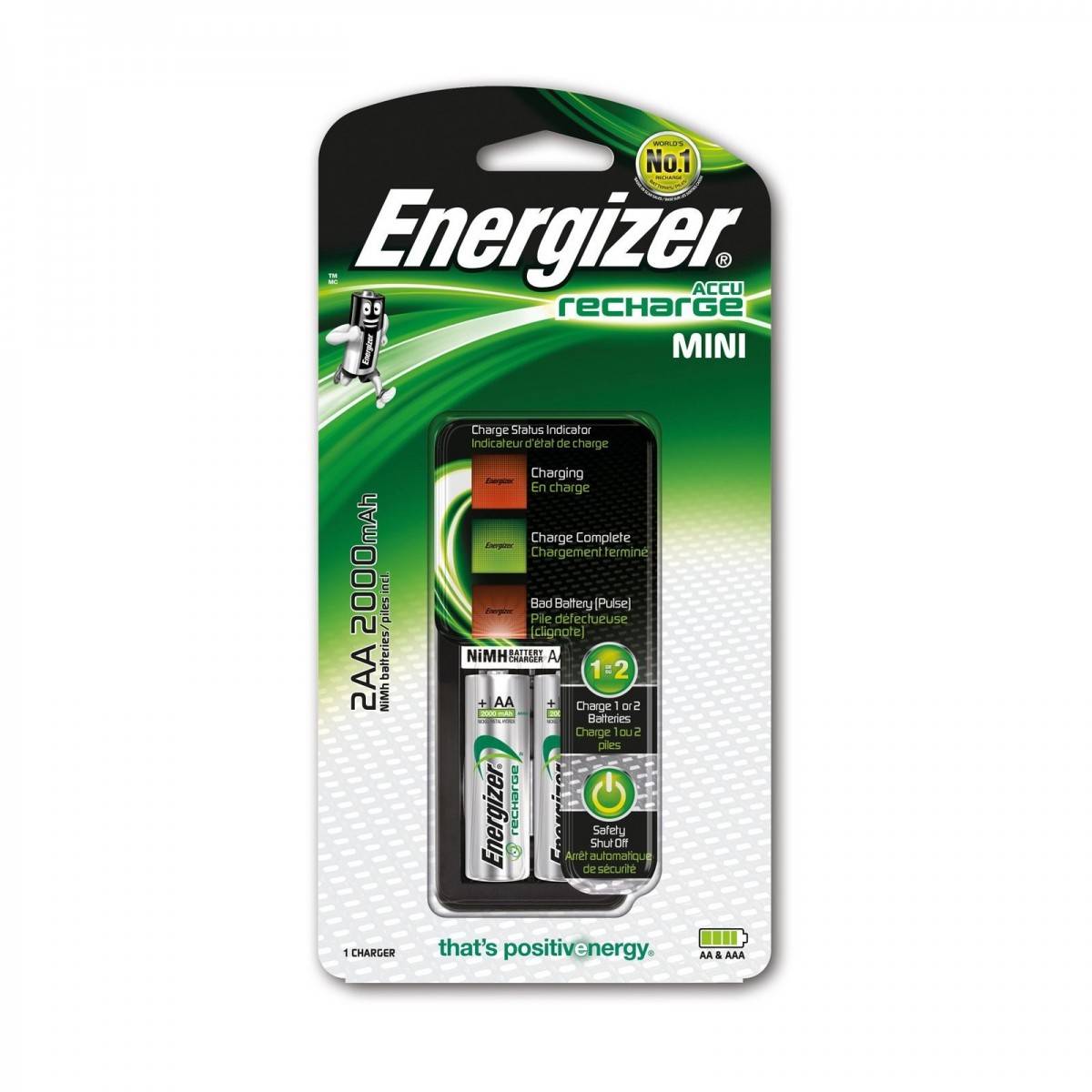 ENERGIZER 2 HR6 (AA) 2000mAh BATTERIJ OPLADER MET 2 AA BATTERIJEN INBEGREPEN