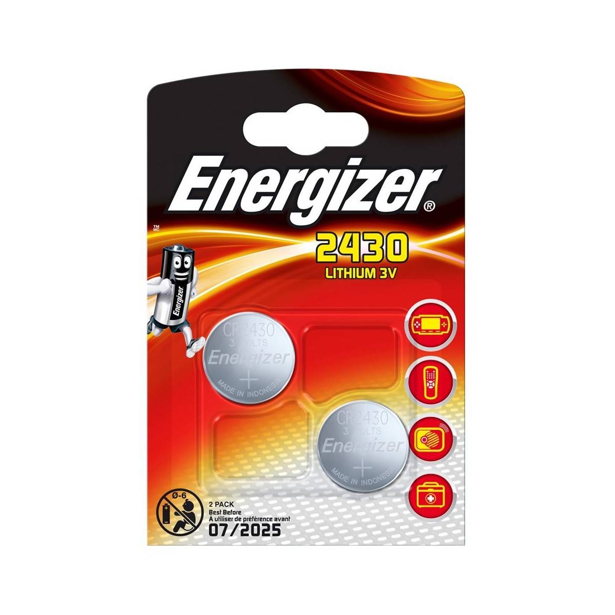 ENERGIZER CR2430 LITHIUMBATTERIJ 3V, BLISTERVERPAKKING VAN 2 STUKS.