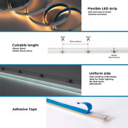 CCT COB LED Strip 24V DC - Zijwaartse emissie - 12W/m - 10mm - IP20 - 5cm knip - Rol van 5 meter