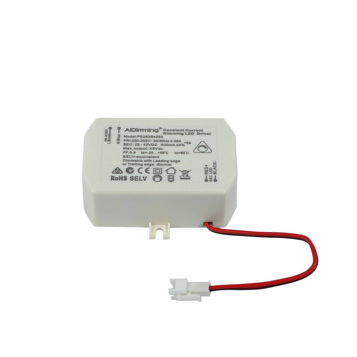 Dimbare LED constante stroom driver 25-42VDC 600mA