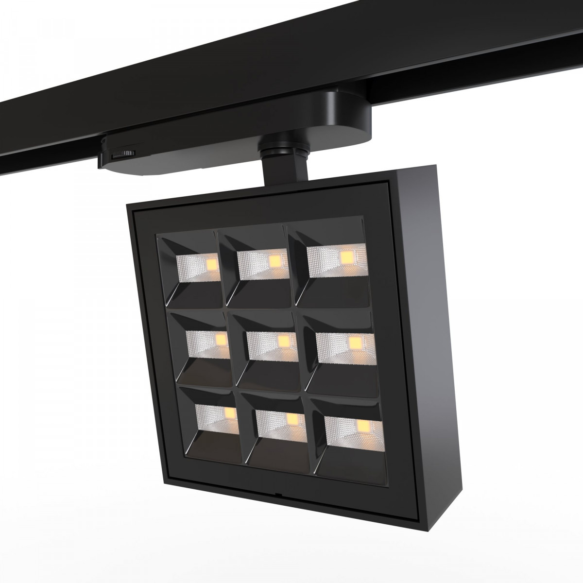 Vierkante LED 3-fase Railspot – Verstelbaar vermogen: 12-42W – 4000K – CRI 90 – 35° x 70° hoek