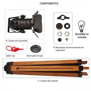 Lámpara de pie vintage con trípode "CINEMA" 137cm