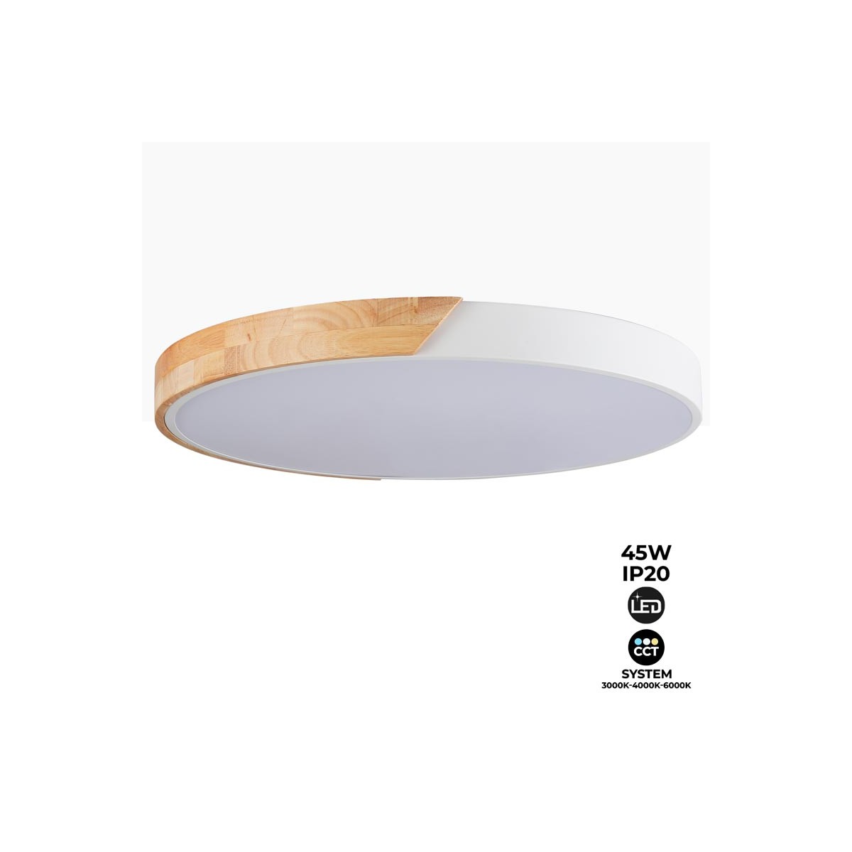 Plafón de techo LED Blanco y Madera CCT ø508x50mm