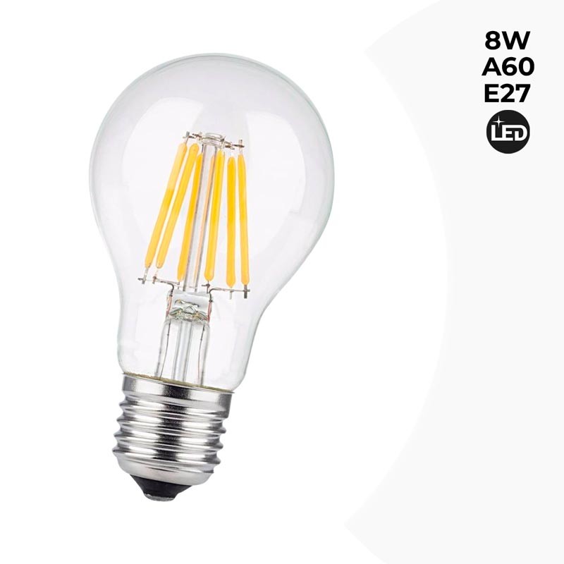 Bombilla LED de filamento A60 E27 8W transparente