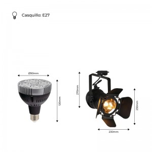 Pack Foco de carril monofásico orientable "CINEMA" con Bombilla LED PAR30 E27