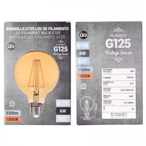 Bombilla LED Vintage Globo de Filamento E27 G125 6W