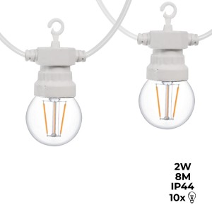 Guirnalda LED cable blanco 10 bombillas LED 3000ºK - 8 metros