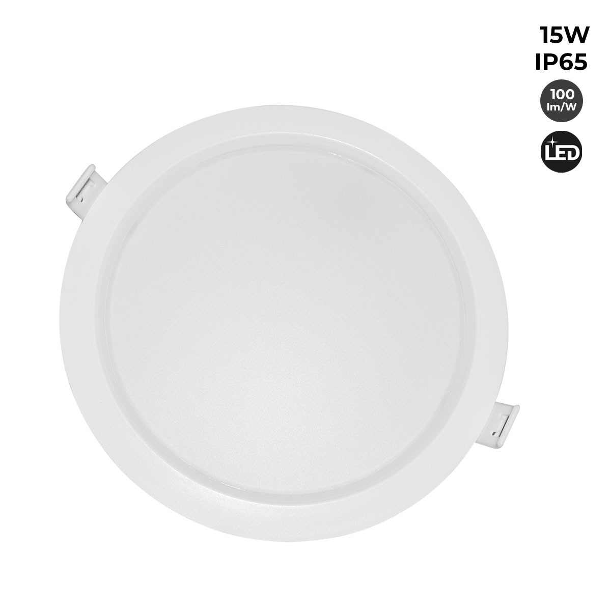 Downlight LED estanco empotrable - IP65 - 15W - Corte Ø 145-160mm