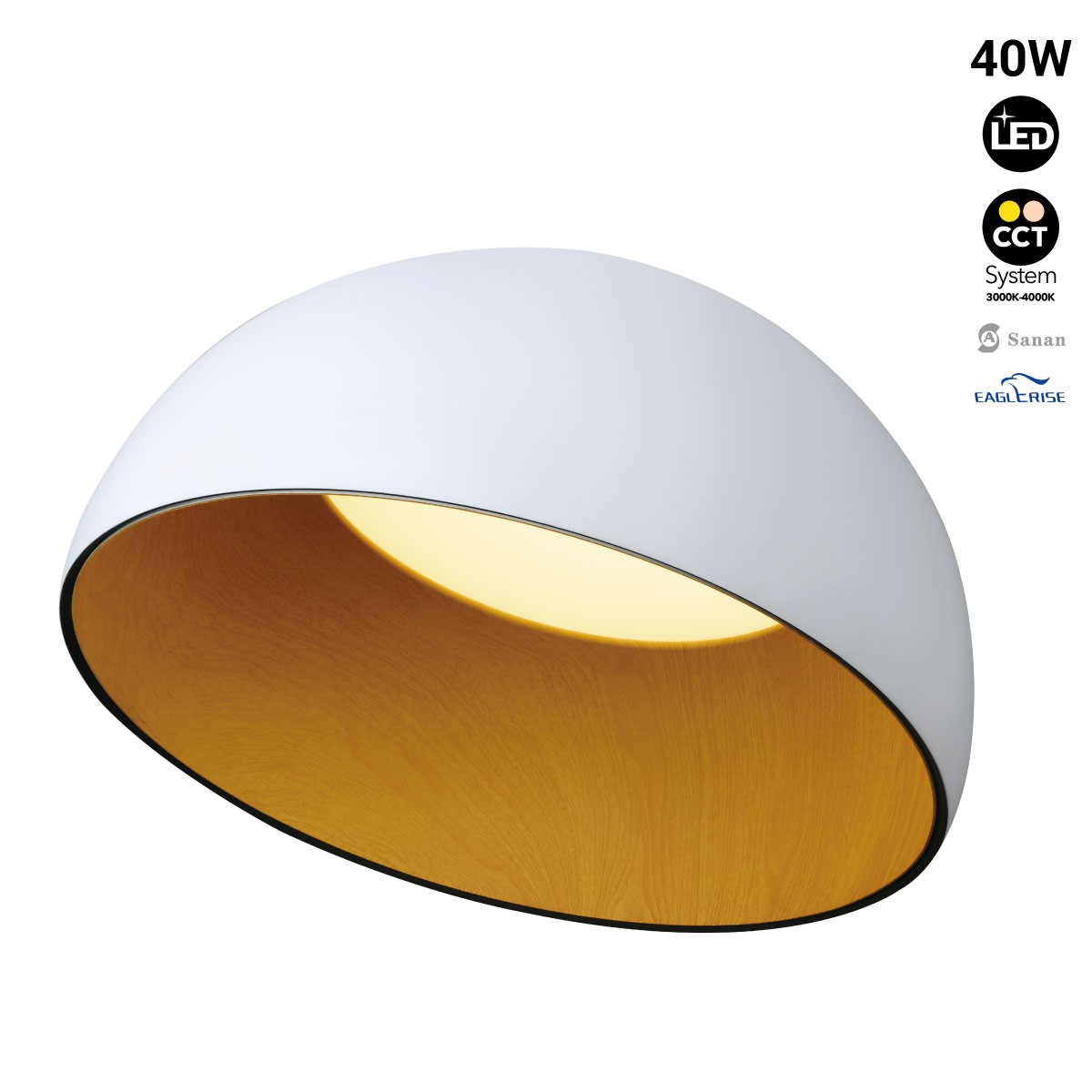 Lámpara plafón de techo INCLINADA LED 40W CCT 3000K-4000K - Efecto Madera