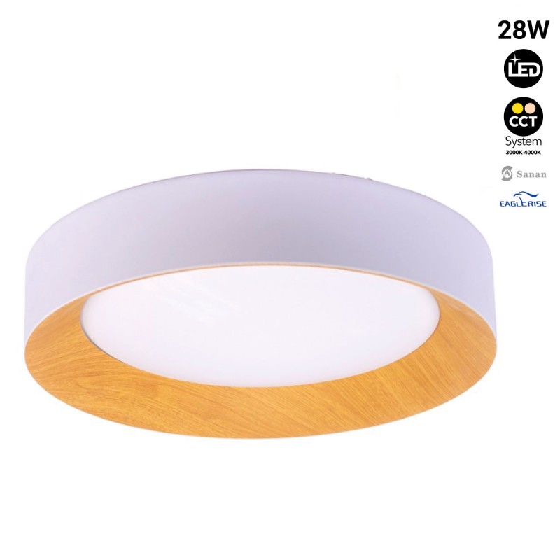 Lámpara de techo LED tipo plafón - Efecto madera - CCT - Ø450mm - 28W