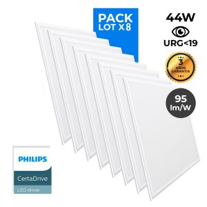 Pack de 8 Paneles LED slim 600x600x15mm 44W UGR19 Philips Driver