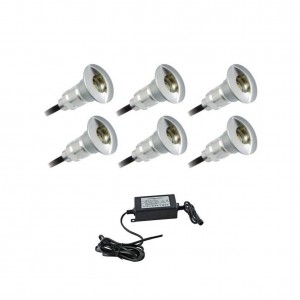 KIT LUCES DE ESCALERA12V-DC IP67, 6x 0.6W, Ø26X41MM INCLUYE CABLES Y ALIMENTADOR