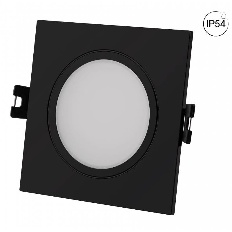 Aro downlight cuadrado para bombilla GU10 - Corte Ø 75-80 mm - IP54- NGRO