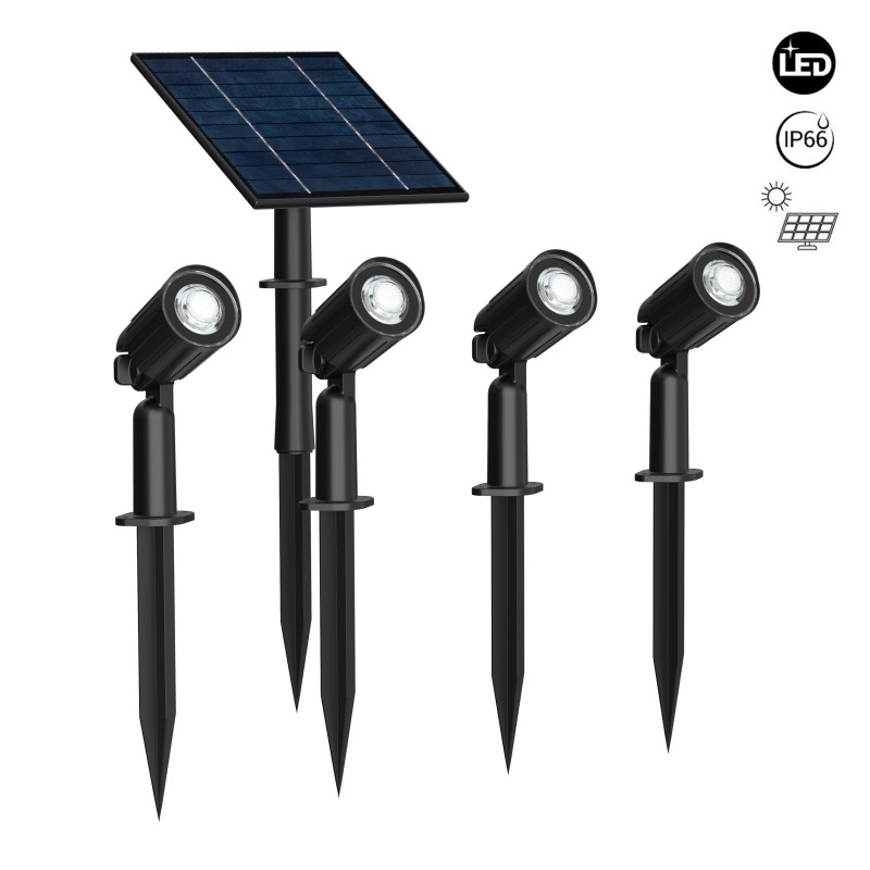 Kit x 4 focos solares exterior con panel solar - 5W - IP66 - 3000K