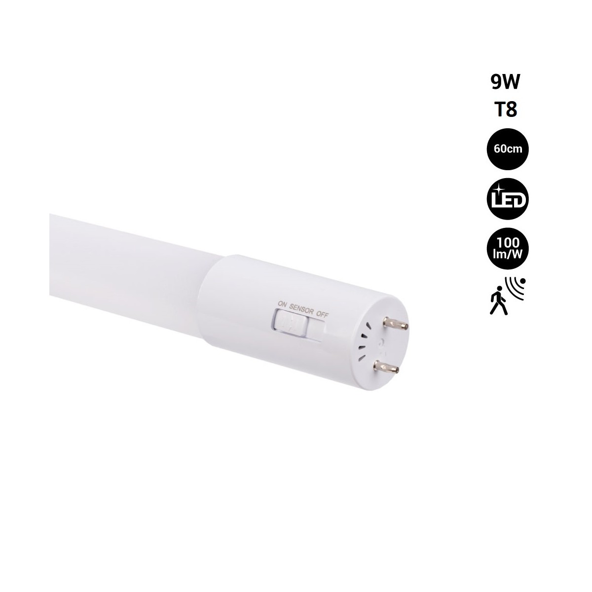 Tubo LED 60cm T8 con detector de movimiento microondas - 9W - 100lm/w - 6000K