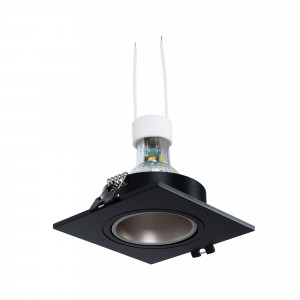 KIT Aro downlight cuadrado 93x93mm (negro/champagne) + Bombilla GU10 5,4W + Portalámparas