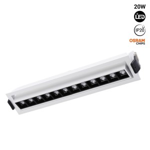 Projetor linear LED de 20W para encastrar - Ajustável - UGR18 - CRI90 - Chip OSRAM - 2800K