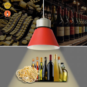 Luminária LED vermelha para vinhos e joias