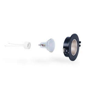 KIT Aro downlight de encastrar Ø90mm (preto/champanhe) + Lâmpada GU10 5,4W + Suporte da lâmpada