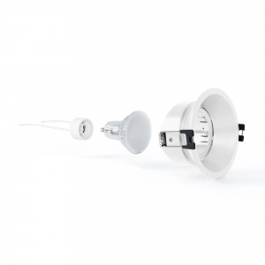 KIT Aro downlight Ø93mm (branco) + Lâmpada GU10 5,4W + Suporte de lâmpada