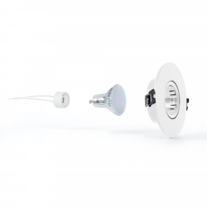 KIT Aro downlight Ø110mm (branco) + Lâmpada GU10 5,4W + Suporte de lâmpada