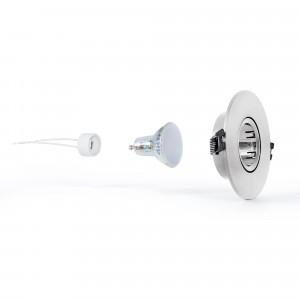 KIT Aro downlight Ø110mm (prateado) + Lâmpada GU10 5,4W + Suporte da lâmpada