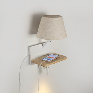Candeeiro de leitura "Artin" - Com projetor LED regulável e porta USB - E27 + 3W
