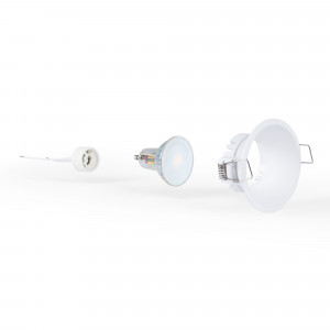 KIT Spot de encastrar fixo Ø82mm (branco) + Lâmpada GU10 5,4W + Casquilho | LED downlights