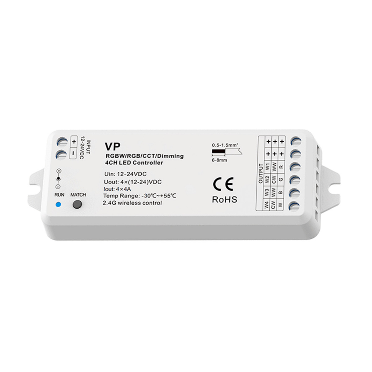 Controlador monocromático / CCT/ RGB/ RGBW 12-24V DC - 4 canais - 4A/canal - RF 2.4GHz - Skydance