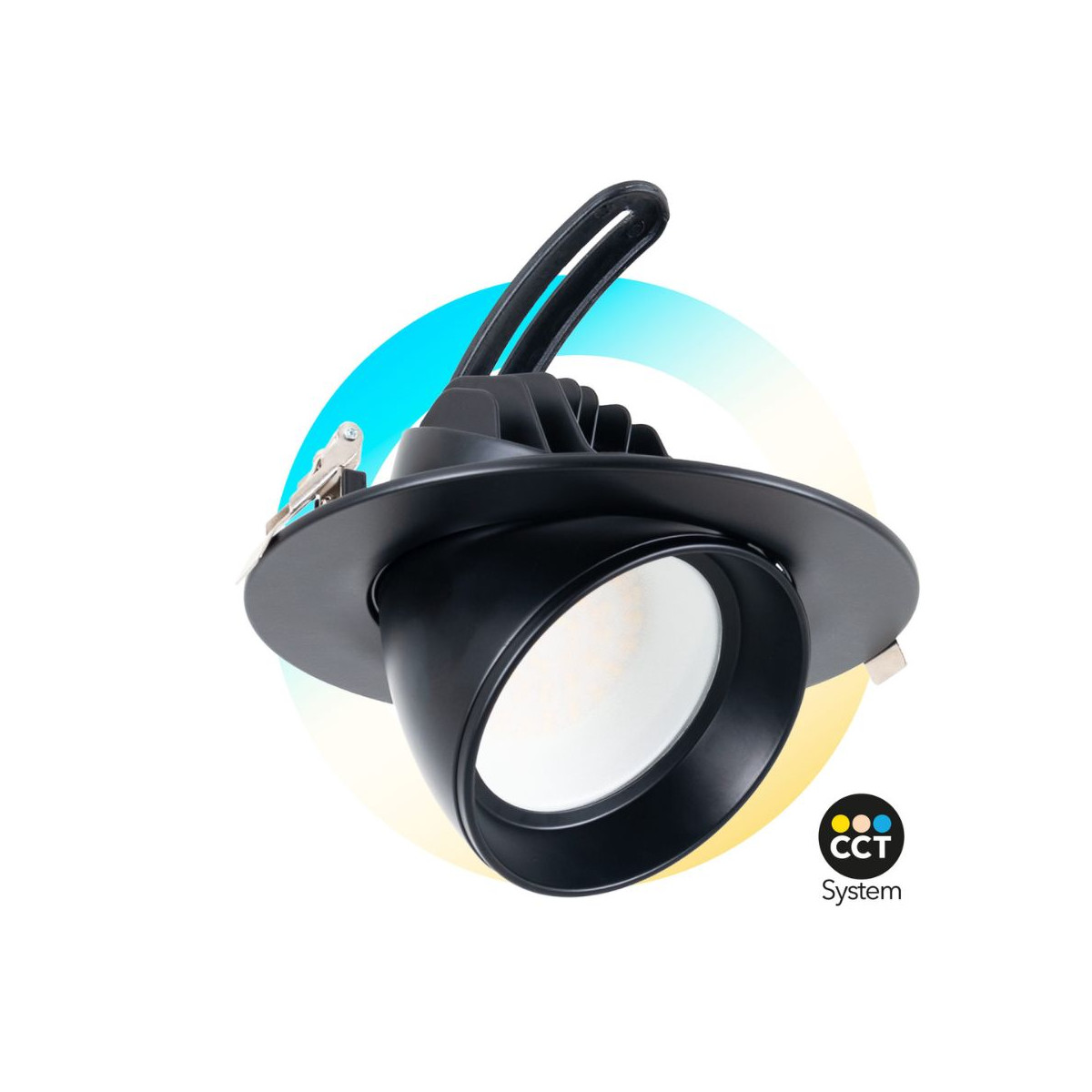 Downlight LED circular basculante 38W - CCT - Preto - 120° Driver LIFUD