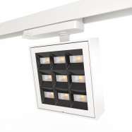 Projetor quadrado de calha trifásica LED - Potência regulável: 12-42W - 4000K - CRI 90 - Ângulo 35° x 70°