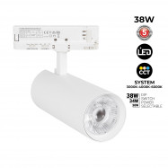 Projetor de calha trifásica LED - Potência regulável: 30W/ 34W/ 38W - CCT - CRI 90