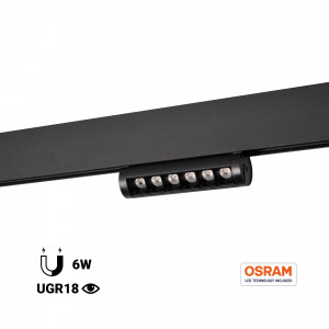 Foco linear orientável para trilho magnético 48V- 6W - Chip OSRAM - UGR18 - CRI90